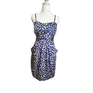 Lucy Paris blue and cream polka dot satin knee length dress